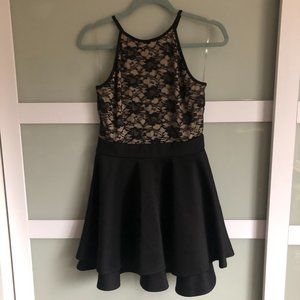 Sleeveless, Black Lace Dress w/ Ruffled Skater Skirt